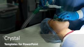  Presentation with female hospital patient - PPT layouts featuring hands-of-surgical-tech-giving background and a gray colored foreground