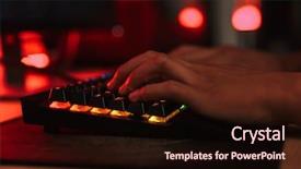  Presentation with video game - PPT theme featuring hands of teenage gamer boy background and a wine colored foreground