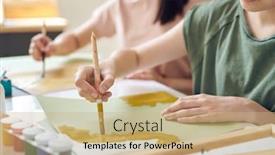  Presentation with yellow paper - Slide deck with hands-of-teenage-schoolgirl-painting background and a coral colored foreground