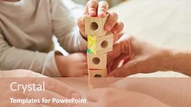  Presentation with building blocks - PPT theme consisting of hands-of-the-elderly background and a coral colored foreground