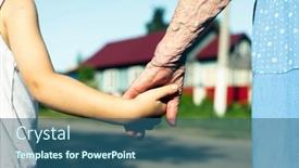  Presentation with woman child - Cool new PPT theme with hands-of-the-old-woman backdrop and a ocean colored foreground