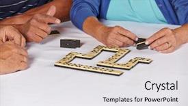  Presentation with domino - Slide deck having hands of three old seniors background and a white colored foreground