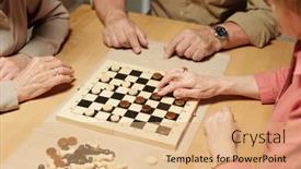  Presentation with chessboard - Theme enhanced with hands-of-three-senior-friendly background and a coral colored foreground