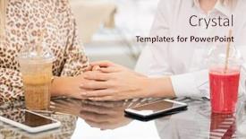  Presentation with chocolate strawberry - Colorful PPT theme enhanced with hands-of-two-affectionate-women backdrop and a lemonade colored foreground