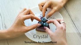  Presentation with cheesecake - Amazing PPT theme having hands-of-two-girls-taking backdrop and a coral colored foreground