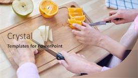  Presentation with knives - Colorful presentation design enhanced with hands-of-two-young-contemporary backdrop and a coral colored foreground