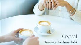  Presentation with cappuccino - Slide set with hands-of-two-young-friendly background and a sky blue colored foreground