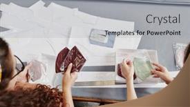  Presentation with patterns - Presentation theme consisting of hands-of-two-young-tailors background and a light gray colored foreground