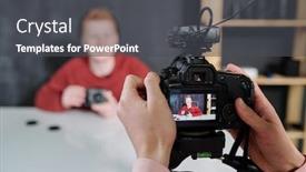  Presentation with holding hands - Slide deck having hands-of-video-operator-holding background and a dark gray colored foreground