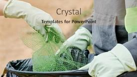  Presentation with plastic bag - PPT layouts enhanced with hands-of-volunteer-putting-plastic background and a lemonade colored foreground