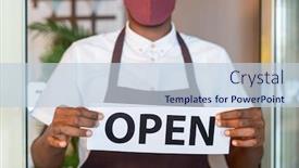  Presentation with restaurant waiter - Colorful slide set enhanced with hands-of-waiter-in-uniform backdrop and a lemonade colored foreground