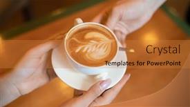  Presentation with waitress - Cool new presentation theme with hands-of-waitress-passing-cup backdrop and a gold colored foreground