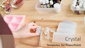  Presentation with making soap - Cool new PPT layouts with hands of woman chopping white hard mass on wooden board while making handmade soap in studio backdrop and a coral colored foreground