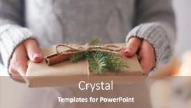  Presentation with patient and nurse holding hands - Amazing PPT theme having hands of woman holding christmas gift box christmas backdrop and a coral colored foreground