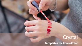  Presentation with makeup artist - PPT theme having hands of woman make background and a coral colored foreground