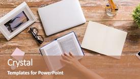  Presentation with reading table - Audience pleasing slides consisting of hands of woman reading book backdrop and a coral colored foreground