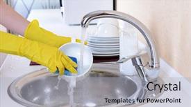  Presentation with kitchen - Cool new slide set with hands of woman washing dishes backdrop and a light gray colored foreground