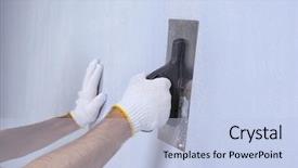  Presentation with hands and word volunteer - Colorful theme enhanced with hands of worker making repair backdrop and a  colored foreground