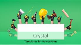  Presentation with tools - Theme having hands-of-workers-with-different background and a seafoam green colored foreground