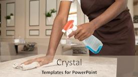  Presentation with restaurant waiter - Cool new slide deck with hands-of-young-african-waiter backdrop and a soft green colored foreground