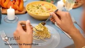  Presentation with thanksgiving dinner - Presentation design with hands-of-young-african-woman background and a coral colored foreground