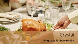 Presentation with dinner - Presentation theme consisting of hands-of-young-black-woman background and a gold colored foreground
