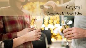  Presentation with flutes - Cool new theme with hands-of-young-businesspeople-holding backdrop and a coral colored foreground