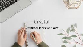  Presentation with notebook page - Beautiful theme featuring hands-of-young-businesswoman-holding backdrop and a light gray colored foreground