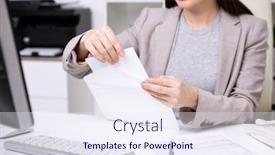  Presentation with envelope - Slide deck having hands-of-young-businesswoman background and a sky blue colored foreground