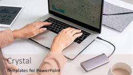  Presentation with cappuccino - Slide set with hands-of-young-businesswoman background and a lemonade colored foreground