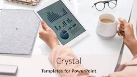  Presentation with cappuccino - Presentation theme with hands-of-young-businesswoman background and a lemonade colored foreground