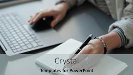  Presentation with hands down - Presentation design enhanced with hands-of-young-businesswoman background and a light gray colored foreground