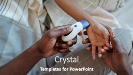  Presentation with body temperature - Slide set having hands-of-young-careful-father background and a tawny brown colored foreground