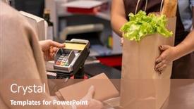  Presentation with credit card - Cool new slide deck with hands-of-young-cashier backdrop and a coral colored foreground