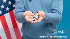  Presentation with stars stripes - Audience pleasing presentation design consisting of hands-of-young-contemporary-businessman backdrop and a ocean colored foreground