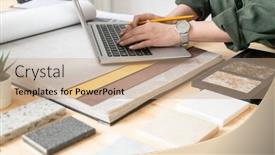  Presentation with interior design - Audience pleasing presentation design consisting of hands-of-young-contemporary-designer backdrop and a coral colored foreground