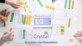  Presentation with mobile applications - Slide deck featuring hands-of-young-contemporary-designers background and a sky blue colored foreground