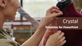  Presentation with sewing machine - Colorful PPT theme enhanced with hands-of-young-contemporary-female backdrop and a tawny brown colored foreground