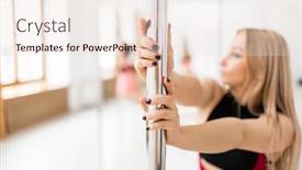  Presentation with performance - Beautiful presentation featuring hands of young contemporary poledancer holding by metallic pole during performance backdrop and a lemonade colored foreground