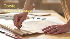  Presentation with crayon - Presentation theme featuring hands-of-young-craftswoman background and a  colored foreground