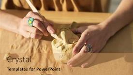  Presentation with human face - Presentation design featuring hands-of-young-creative-woman background and a coral colored foreground