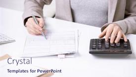  Presentation with accountant - Cool new slides with hands-of-young-elegant-accountant backdrop and a sky blue colored foreground