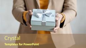  Presentation with blue ribbon - Beautiful slide deck featuring hands-of-young-elegant-businessman backdrop and a coral colored foreground