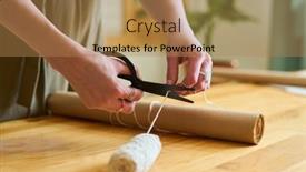  Presentation with paper cutting - Presentation design enhanced with hands-of-young-female-clerk background and a coral colored foreground