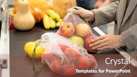  Presentation with products supermarket - Amazing PPT layouts having hands-of-young-female-consumer backdrop and a tawny brown colored foreground