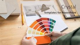  Presentation with interior designer - Presentation design enhanced with hands-of-young-female-designer background and a soft green colored foreground