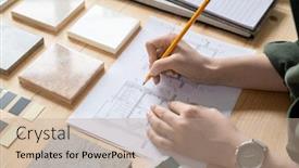  Presentation with interior designer - Amazing presentation theme having hands-of-young-female-designer backdrop and a coral colored foreground