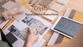  Presentation with interior designer - Presentation design consisting of hands-of-young-female-designer background and a coral colored foreground