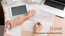 Presentation with building houses - Amazing theme having hands-of-young-female-engineer backdrop and a lemonade colored foreground