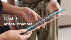  Presentation with professional - Slide set with hands-of-young-female-lampworking background and a tawny brown colored foreground